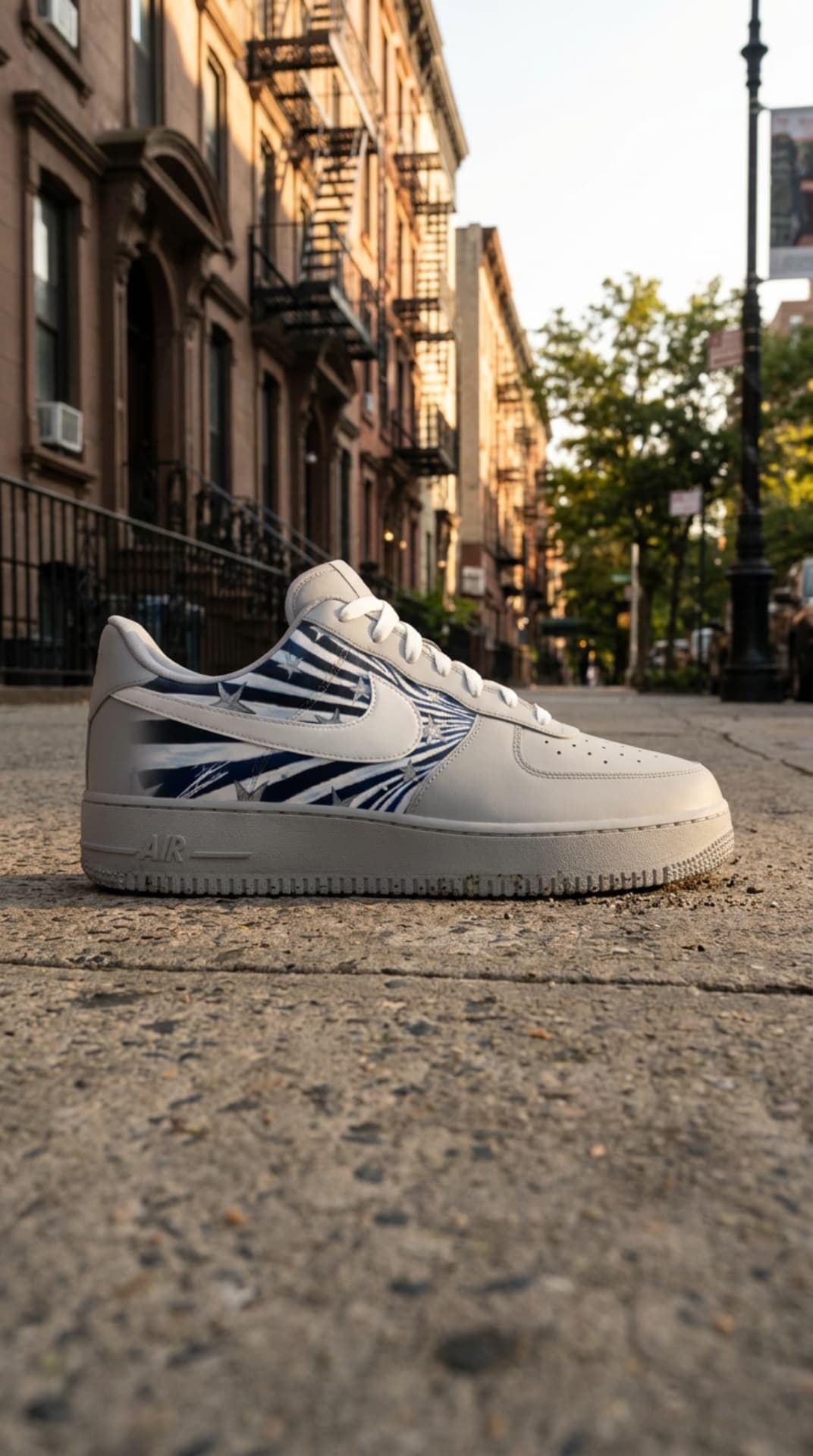 The Vanguard Air Force 1 on a New York sidewalk at golden hour