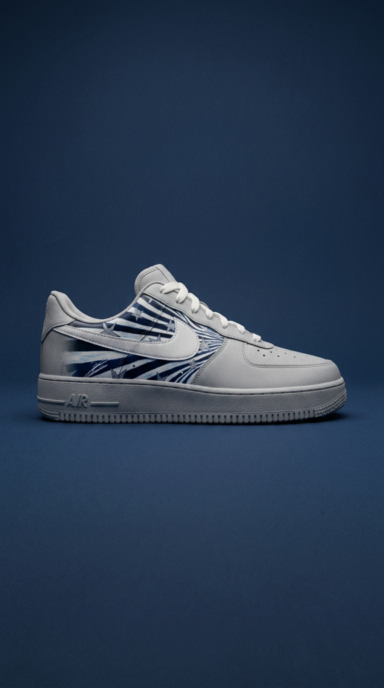 Studio profile of the Vanguard Air Force 1 on a deep blue backdrop