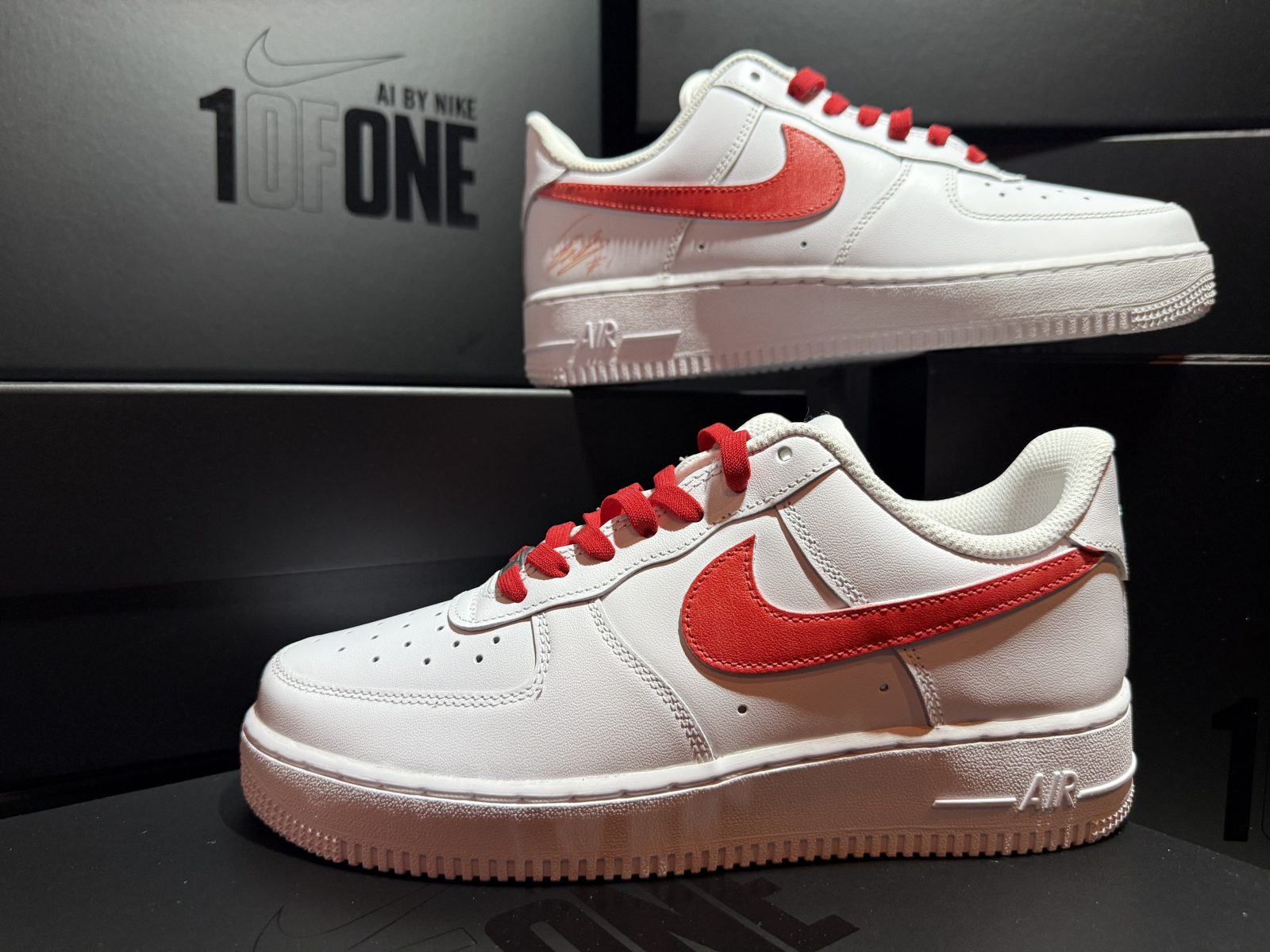 Custom white Air Force 1 photographed in detail